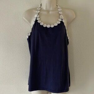 💕 3/$15 Sheilay large blue racerback tank top, with flower accents